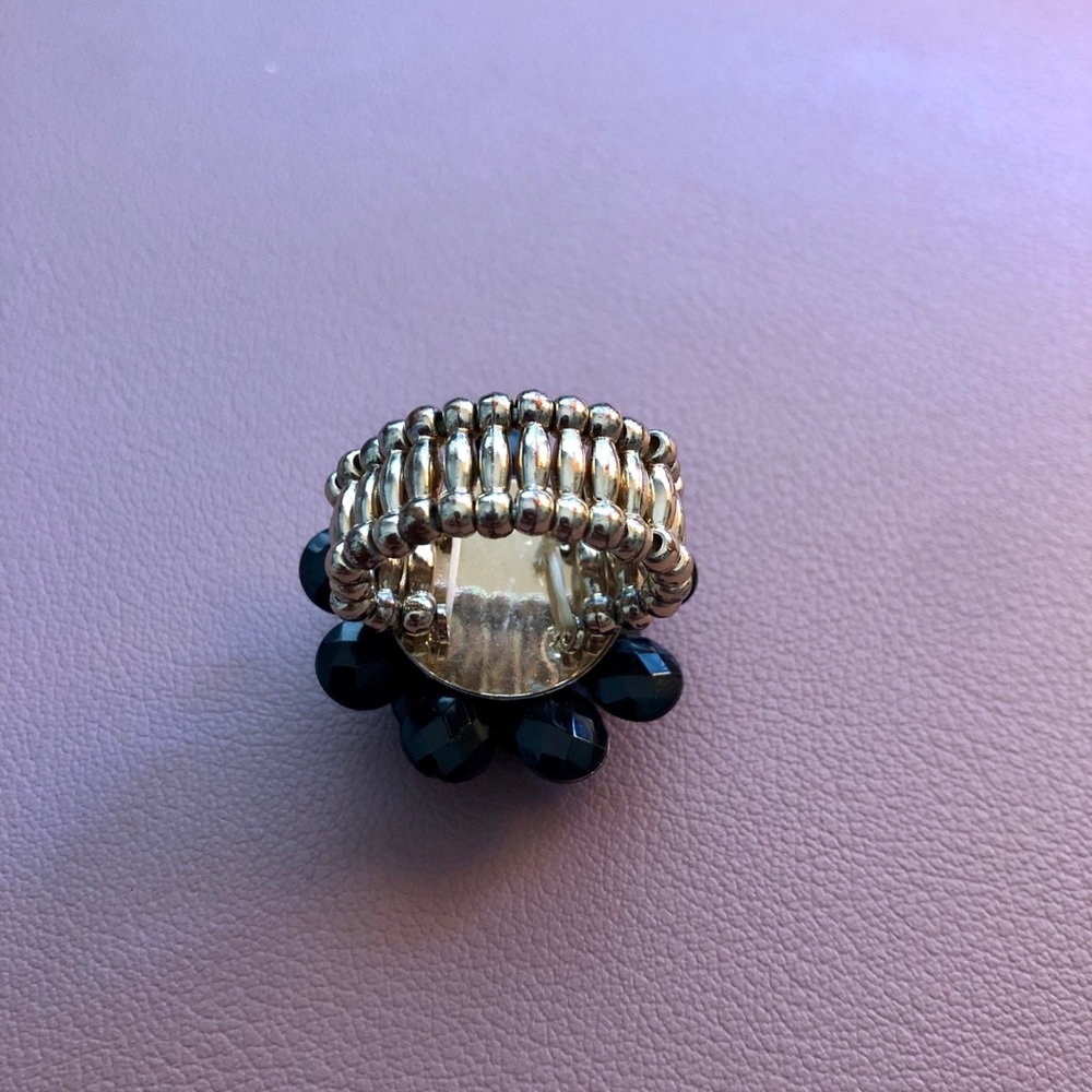 Black Adjustable Statement Flower Ring - image 3